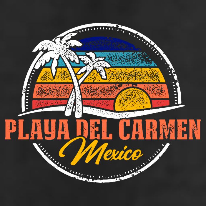 Playa Del Carmen Retro Sunset 7 Panel Mesh Trucker Snapback Hat