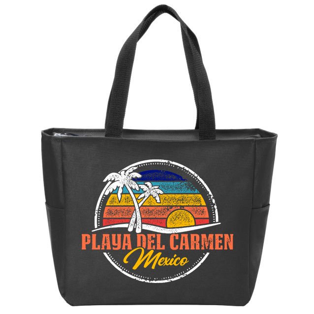 Playa Del Carmen Retro Sunset Zip Tote Bag