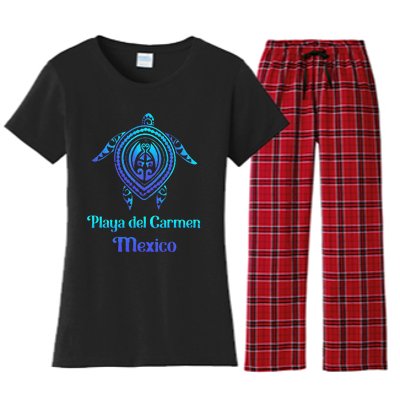 Playa Del Carmen Mexico Sea Turtle Tribal Tattoo Souvenirs Women's Flannel Pajama Set