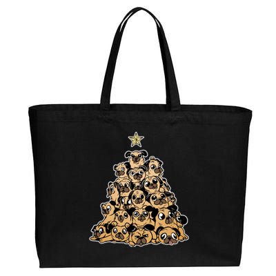 Pug Dogs Christmas Tree Santa Xmas Animals Lover Design Gift Cotton Canvas Jumbo Tote