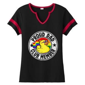 Proud Dad Club Member Rubber Duck Rainbow Gay Lesbian LGBT Ladies Halftime Notch Neck Tee