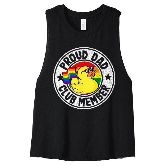 Proud Dad Club Member Rubber Duck Rainbow Gay Lesbian LGBT Women's Racerback Cropped Tank