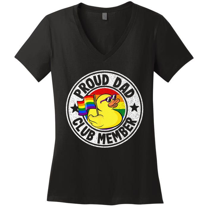 Proud Dad Club Member Rubber Duck Rainbow Gay Lesbian LGBT Women's V-Neck T-Shirt