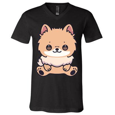 Pomeranian Dog Cute Owner Puppy V-Neck T-Shirt