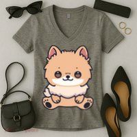 Pomeranian Dog Cute Owner Puppy Women's V-Neck T-Shirt