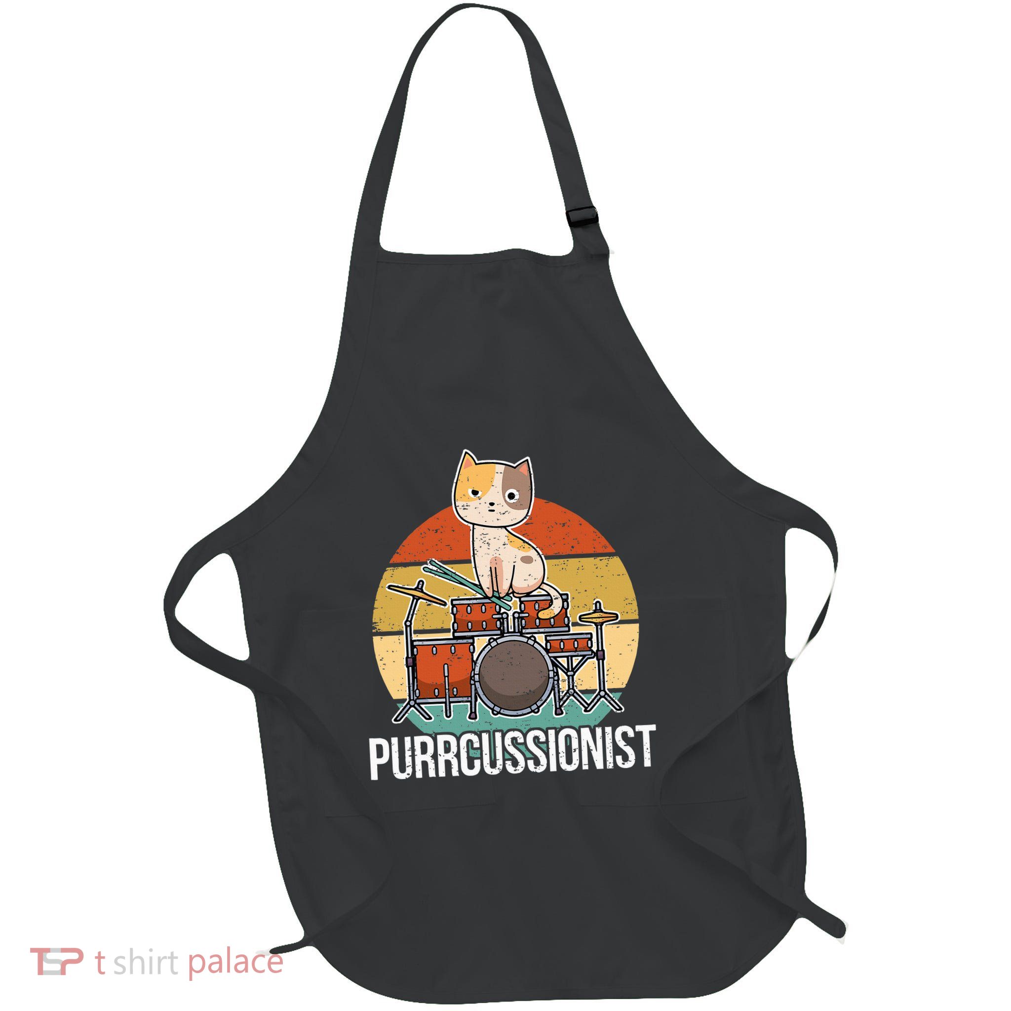 Percussion Drummer Drumming Drums Saying I Kitten Cat Full-Length Apron With Pockets
