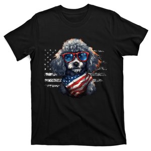 Poodle Dog Dad Dog Mom USA Flag 4th Of July T-Shirt