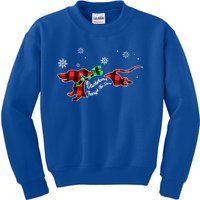 Plaid Dachshund Dog Through Snow Dog Lovers Merry Christmas Gift Kids Sweatshirt