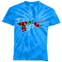 Plaid Dachshund Dog Through Snow Dog Lovers Merry Christmas Gift Kids Tie-Dye T-Shirt