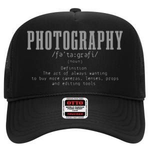 Photography Definition Dictionary Camera Funny Photographer High Crown Mesh Back Trucker Hat