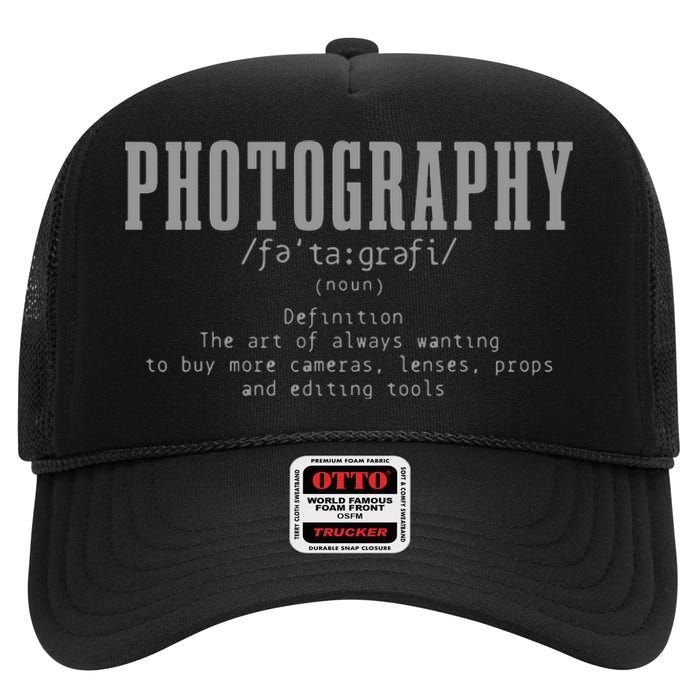 Photography Definition Dictionary Camera Funny Photographer High Crown Mesh Back Trucker Hat