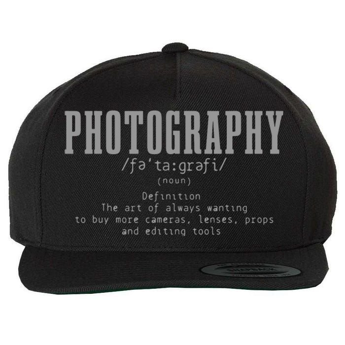 Photography Definition Dictionary Camera Funny Photographer Wool Snapback Cap