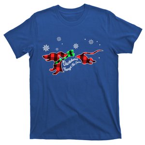 Plaid Dachshund Dog Through Snow Dog Lovers Merry Christmas Great Gift T-Shirt