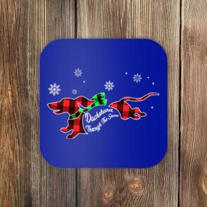 Plaid Dachshund Dog Through Snow Dog Lovers Merry Christmas Great Gift Coaster