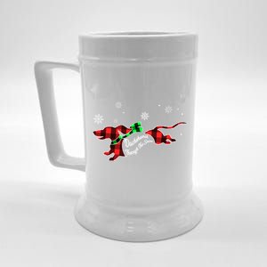 Plaid Dachshund Dog Through Snow Dog Lovers Merry Christmas Great Gift Beer Stein