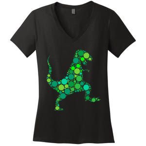 Polka Dot Day T Rex Dinosaur Lover International Dot Day Women's V-Neck T-Shirt