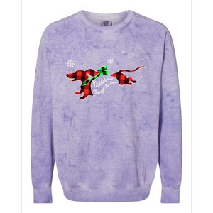 Plaid Dachshund Dog Through Snow Dog Lovers Merry Christmas Gift Colorblast Crewneck Sweatshirt