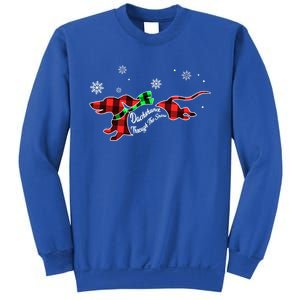 Plaid Dachshund Dog Through Snow Dog Lovers Merry Christmas Gift Sweatshirt