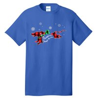 Plaid Dachshund Dog Through Snow Dog Lovers Merry Christmas Gift Tall T-Shirt