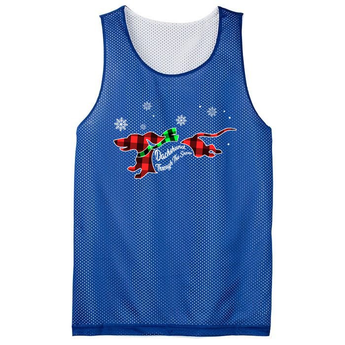 Plaid Dachshund Dog Through Snow Dog Lovers Merry Christmas Gift Mesh Reversible Basketball Jersey Tank