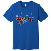 Plaid Dachshund Dog Through Snow Dog Lovers Merry Christmas Gift Premium T-Shirt