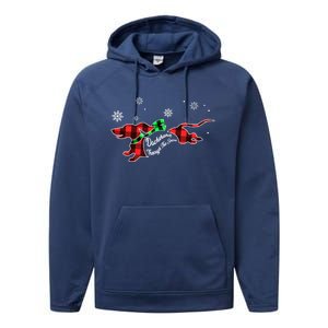 Plaid Dachshund Dog Through Snow Dog Lovers Merry Christmas Gift Performance Fleece Hoodie