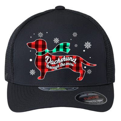 Plaid Dachshund Dog Through Snow Dog Lovers Merry Christmas Gift Flexfit Unipanel Trucker Cap