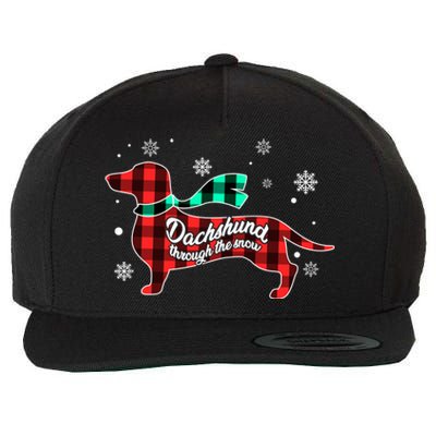 Plaid Dachshund Dog Through Snow Dog Lovers Merry Christmas Gift Wool Snapback Cap