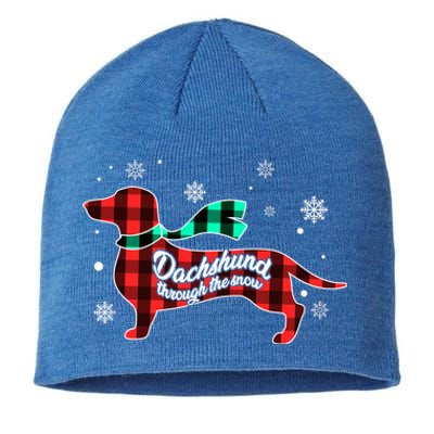 Plaid Dachshund Dog Through Snow Dog Lovers Merry Christmas Gift Sustainable Beanie