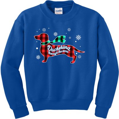 Plaid Dachshund Dog Through Snow Dog Lovers Merry Christmas Gift Kids Sweatshirt