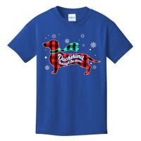 Plaid Dachshund Dog Through Snow Dog Lovers Merry Christmas Gift Kids T-Shirt