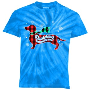 Plaid Dachshund Dog Through Snow Dog Lovers Merry Christmas Gift Kids Tie-Dye T-Shirt