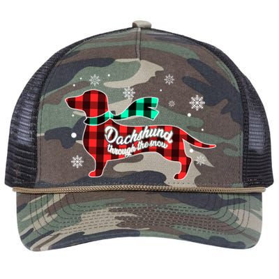 Plaid Dachshund Dog Through Snow Dog Lovers Merry Christmas Gift Retro Rope Trucker Hat Cap