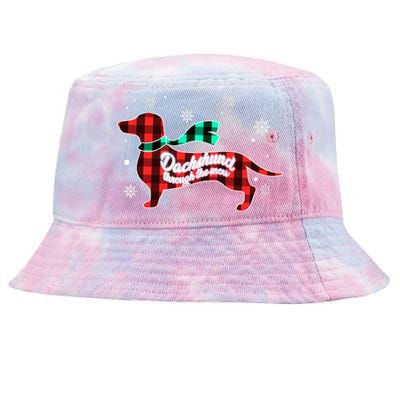 Plaid Dachshund Dog Through Snow Dog Lovers Merry Christmas Gift Tie-Dyed Bucket Hat