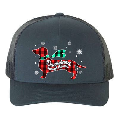 Plaid Dachshund Dog Through Snow Dog Lovers Merry Christmas Gift Yupoong Adult 5-Panel Trucker Hat