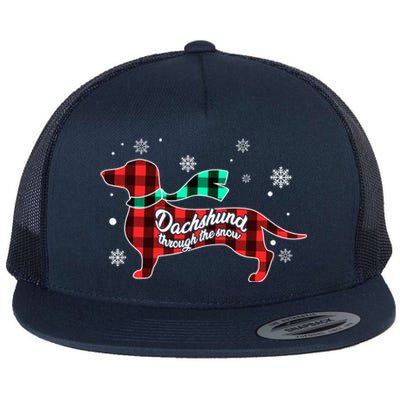 Plaid Dachshund Dog Through Snow Dog Lovers Merry Christmas Gift Flat Bill Trucker Hat