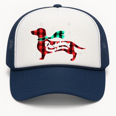 Plaid Dachshund Dog Through Snow Dog Lovers Merry Christmas Gift Trucker Hat