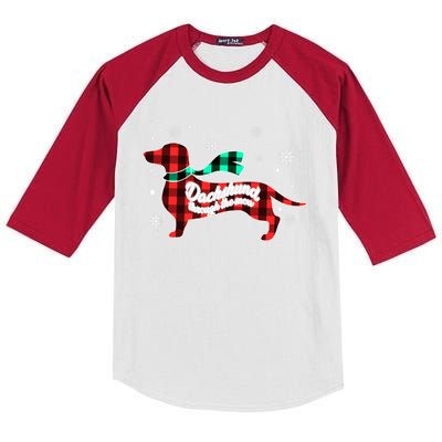 Plaid Dachshund Dog Through Snow Dog Lovers Merry Christmas Gift Kids Colorblock Raglan Jersey