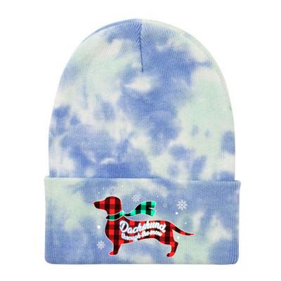 Plaid Dachshund Dog Through Snow Dog Lovers Merry Christmas Gift Tie Dye 12in Knit Beanie