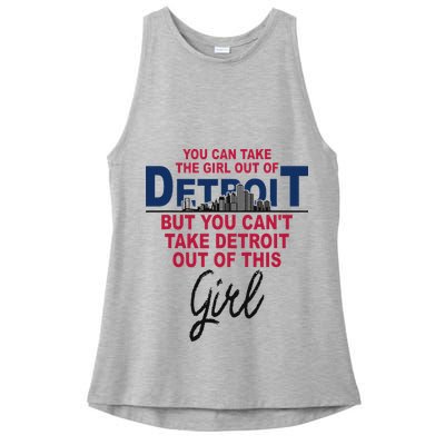 Proud Detroit Detroit Girl Moved From Detroit Ladies PosiCharge Tri-Blend Wicking Tank