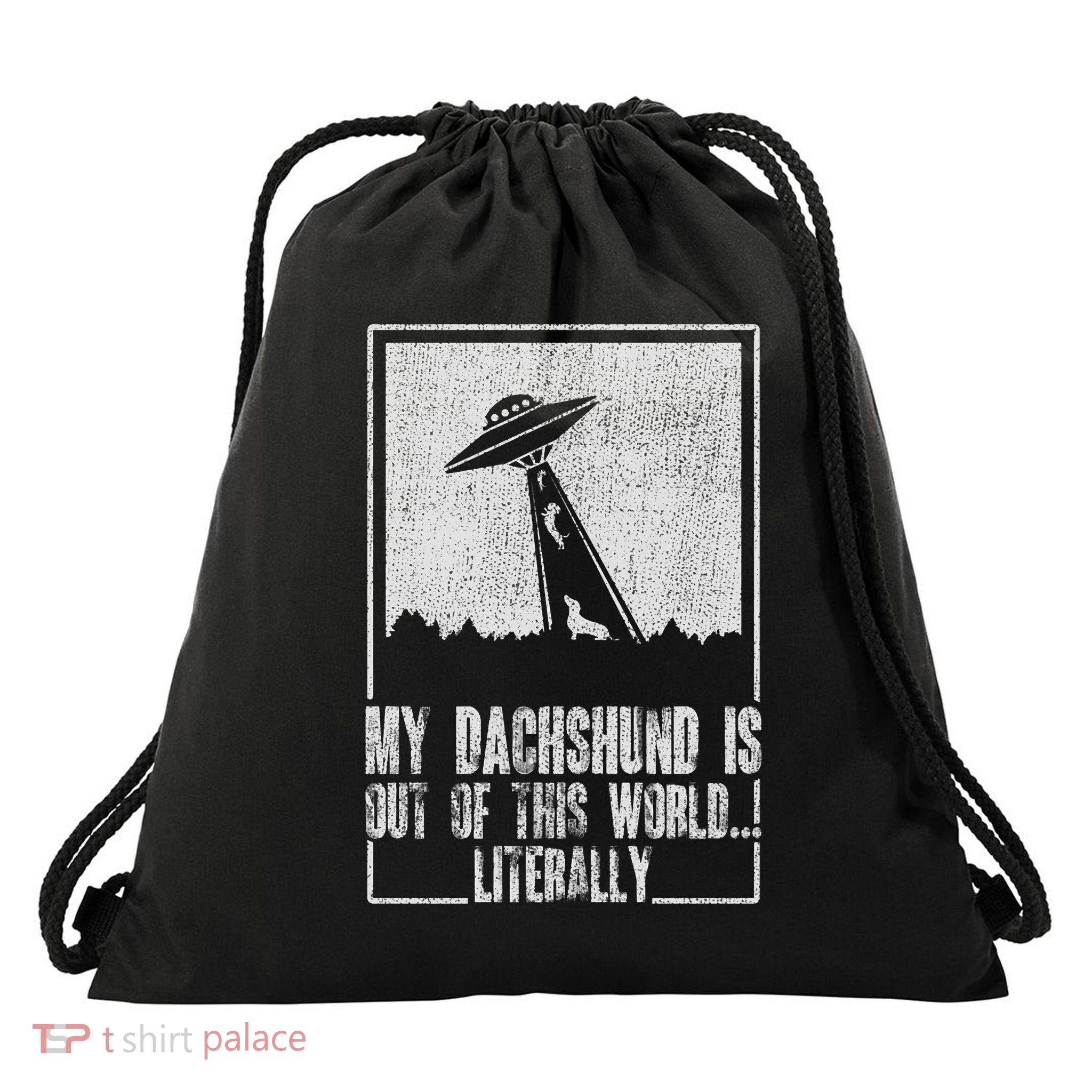 Parody Dachshund Dog Ufo Abduction For Dachsie Meme Lover Drawstring Bag