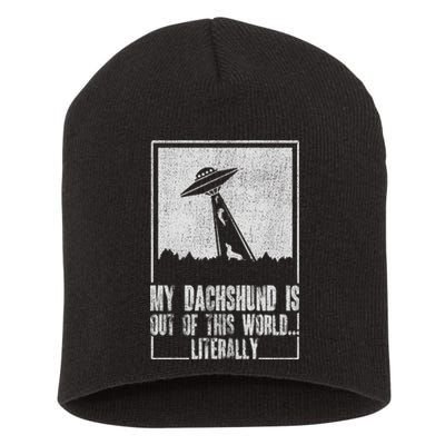 Parody Dachshund Dog Ufo Abduction For Dachsie Meme Lover Short Acrylic Beanie