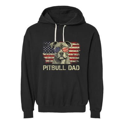 Pitbull Dad Dog Lovers American Flag 4th Of July Garment-Dyed Fleece Hoodie