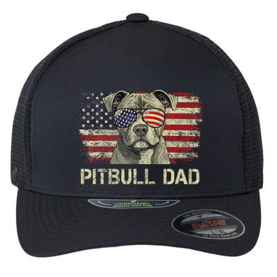 Pitbull Dad Dog Lovers American Flag 4th Of July Flexfit Unipanel Trucker Cap