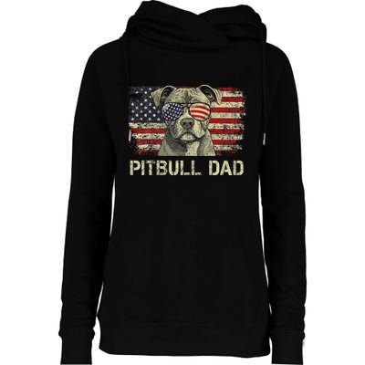 Pitbull Dad Dog Lovers American Flag 4th Of July Womens Funnel Neck Pullover Hood