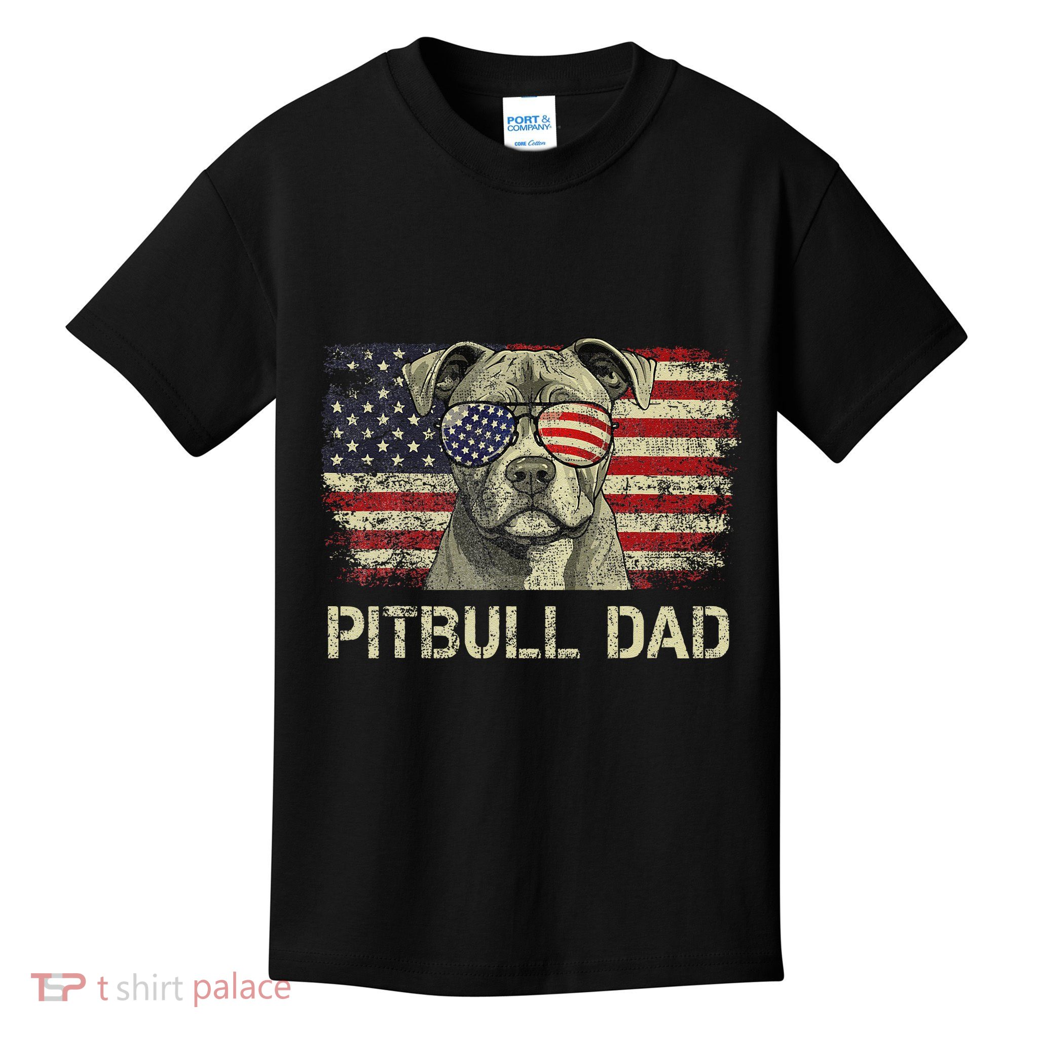 Pitbull Dad Dog Lovers American Flag 4th Of July Kids T-Shirt