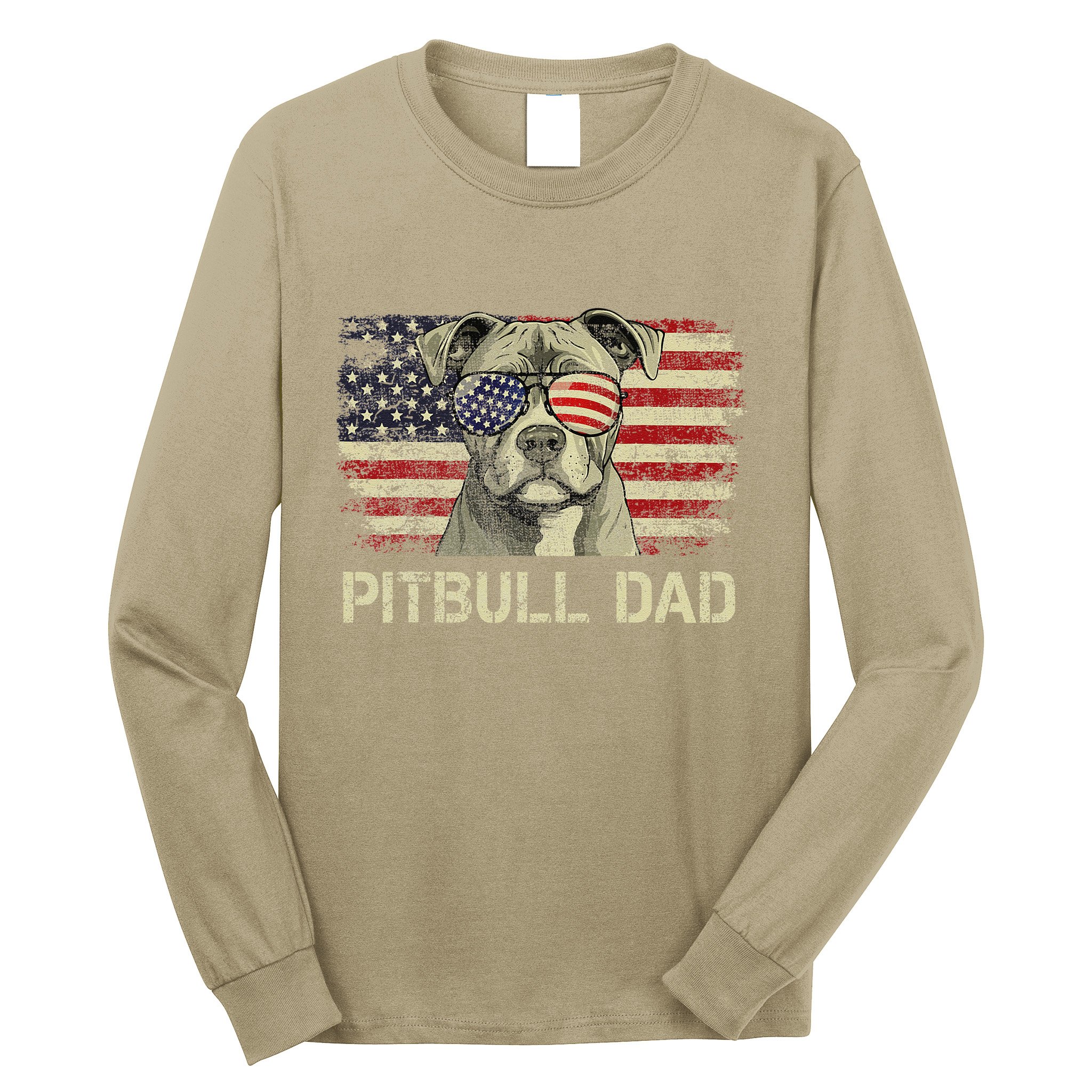 Pitbull Dad Dog Lovers American Flag 4th Of July Long Sleeve Shirt