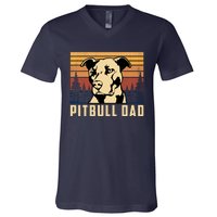 Pitbull Dad Dog Lovers Pitbull Father Vintage Gifts V-Neck T-Shirt