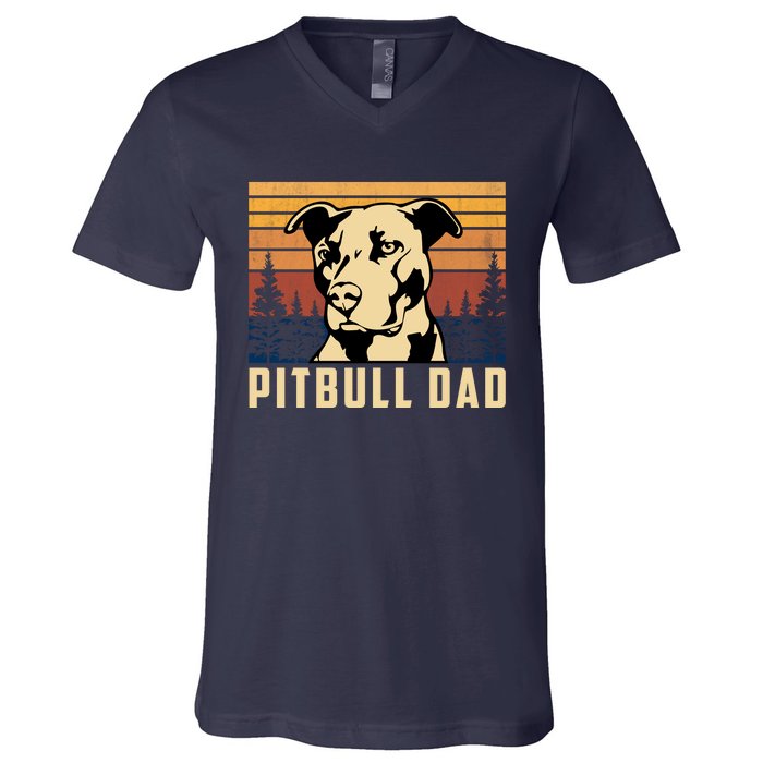 Pitbull Dad Dog Lovers Pitbull Father Vintage Gifts V-Neck T-Shirt