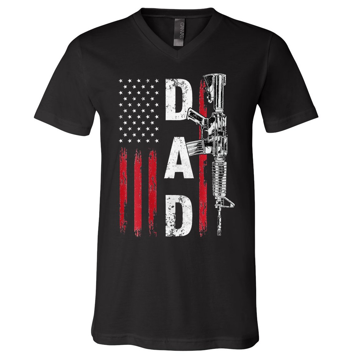 Proud Dad Daddy Gun Rights AR15 American Flag Father's Day V-Neck T-Shirt